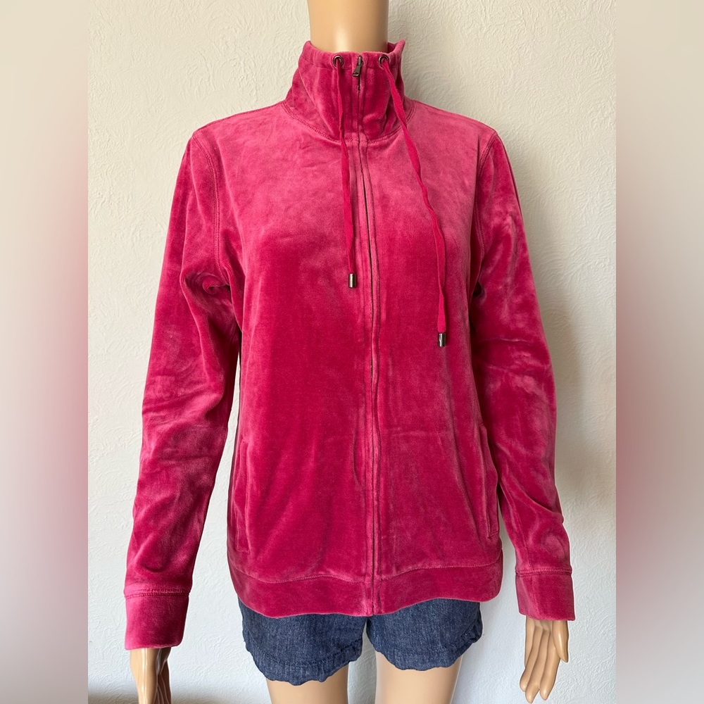 TALBOTS Rose Pink Soft Velvet Feel Velour Long Sleeve Light Jacket Size Mp